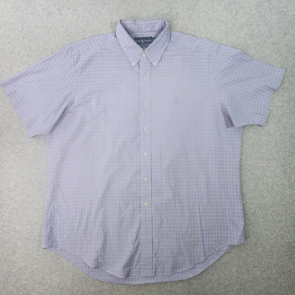 Ralph Lauren Shirt Mens XL Purple Checkered Classic Fit Short Sleeve Green Pony